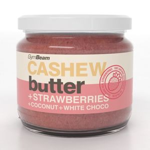 Cashew Butter ochutené - GymBeam 340 g Strawberry+Coconut+White Choco